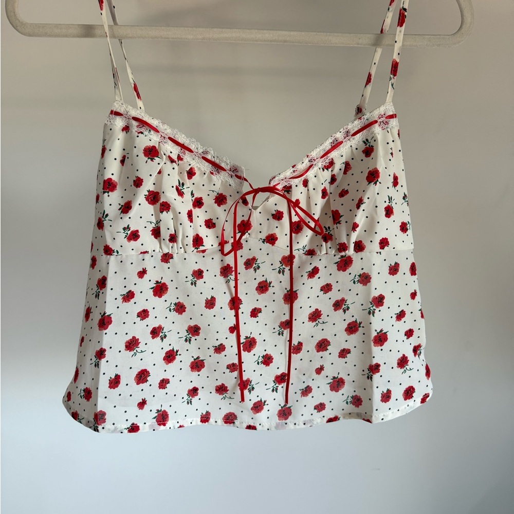 PacSun Red and White Floral Camisole